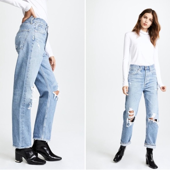 Agolde 90s Mid Rise Loose Fit Distressed Blue Jeans Size 26 - Picture 2 of 10